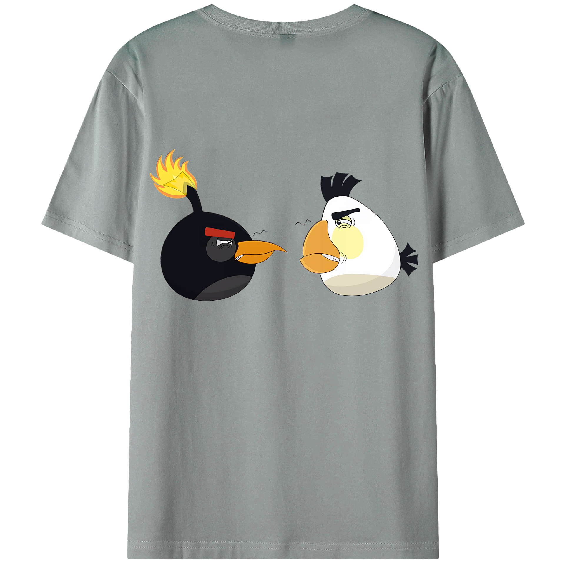 （画像用） Angry Birds アングリーバード 綿100％ メンズ半袖Tシャツ（バックプリント） 通気性
